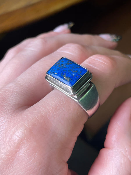size 8 sterling silver chunky lapis ring