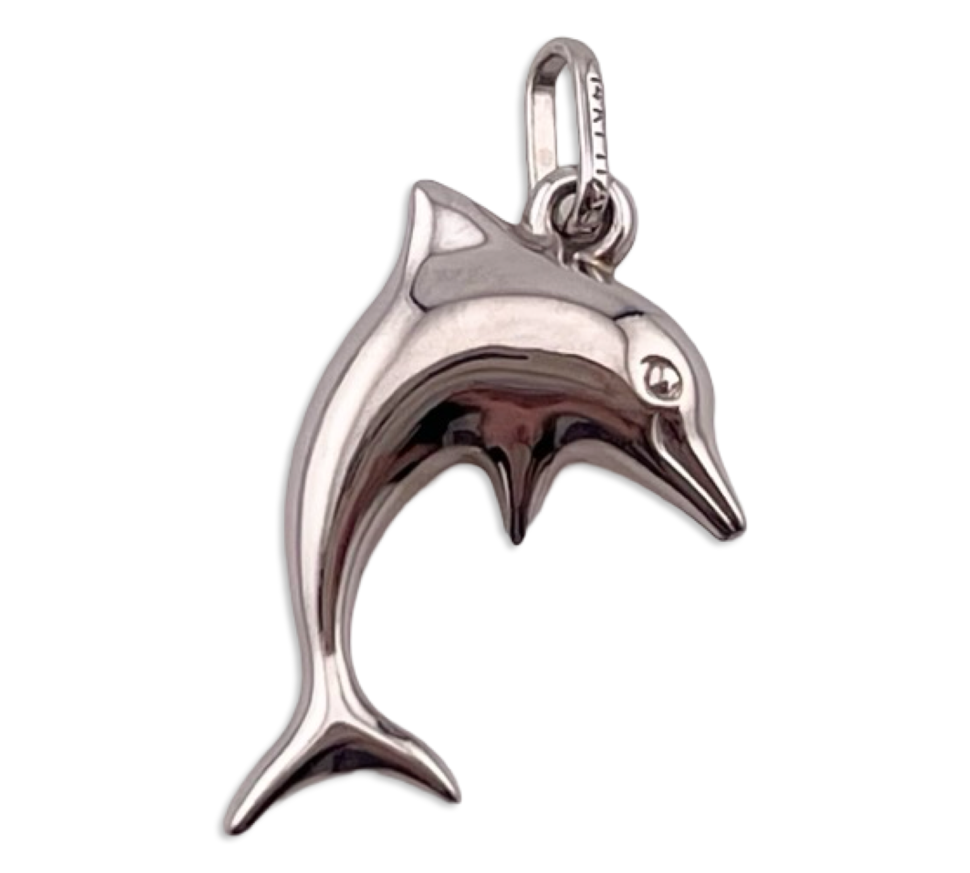 14k white gold puffy dolphin pendant