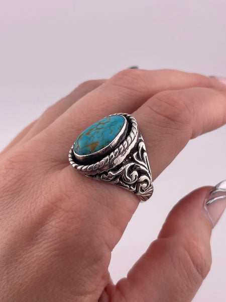 size 11.25 sterling silver turquoise scroll ring