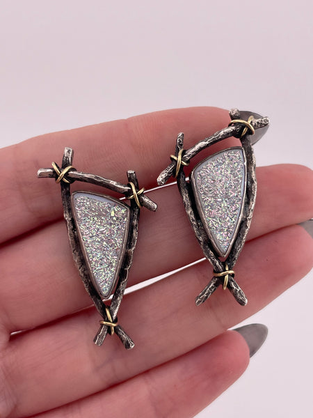 sterling silver & 18k gold druzy artisan post earrings