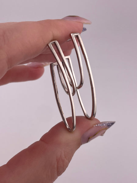 sterling silver rhodium plated oblong line post earrings