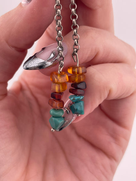 sterling silver turquoise synthetic amber chain hook dangle earrings
