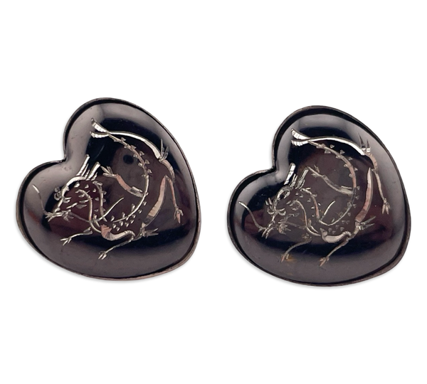 sterling silver etched dragon gunmetal screw-back earrings