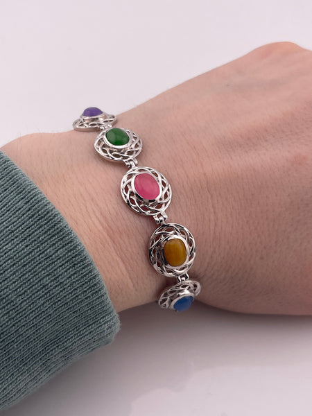 sterling silver colorful cabochon adjustable link bracelet
