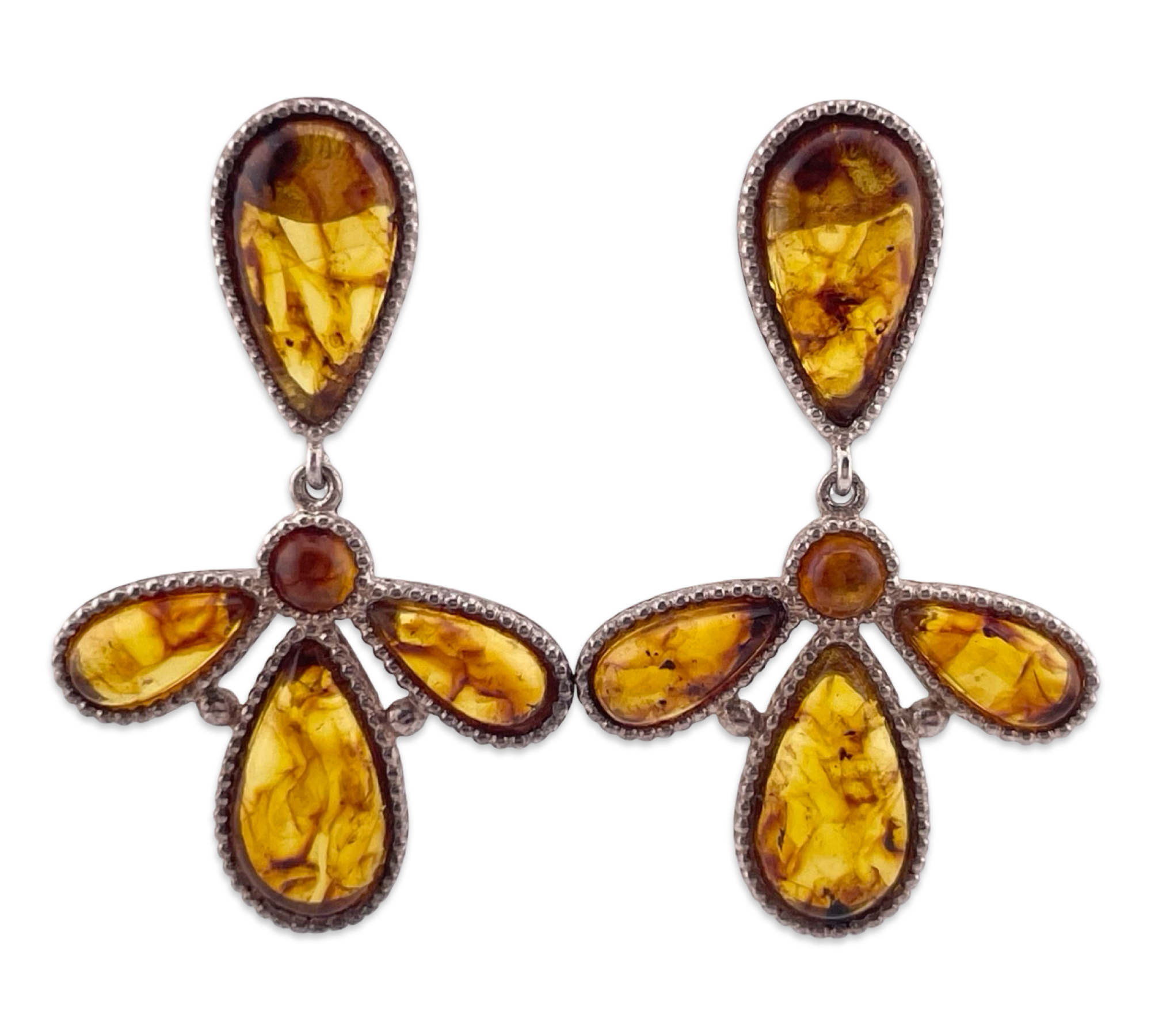 sterling silver synthetic amber post dangle earrings