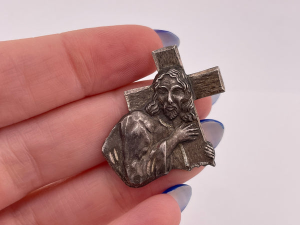 sterling silver Jesus Christ carrying cross pendant