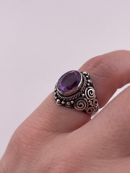 size 5 sterling silver faceted amethyst swirl design ring