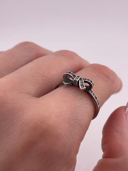 size 9.25 sterling silver rhinestone bow ring
