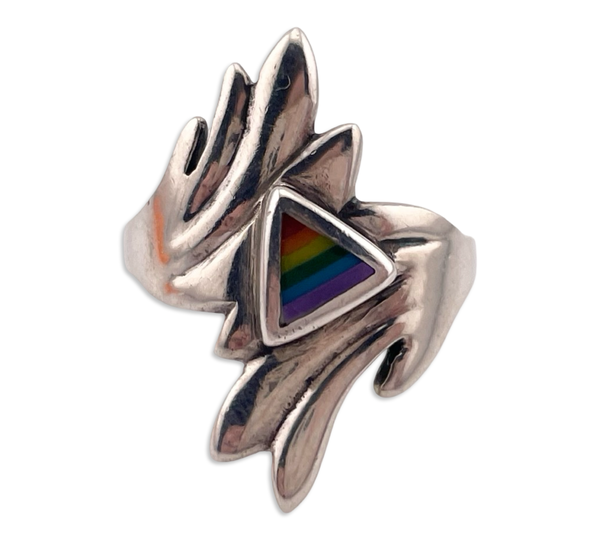 size 8.25 sterling silver rainbow resin ring