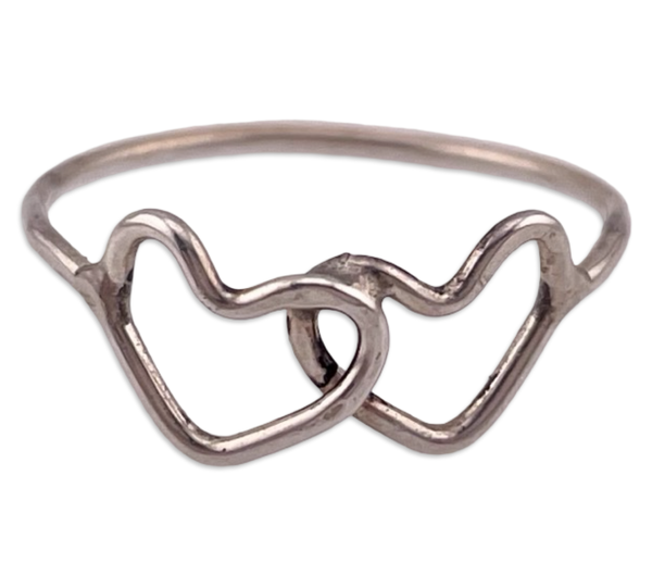 size 7 sterling silver thin lightweight double heart ring