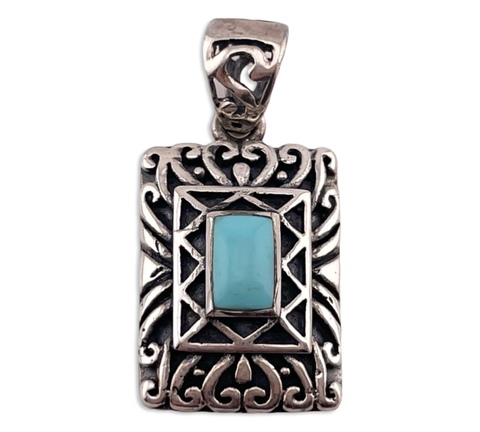 sterling silver synthetic turquoise rectangle pendant