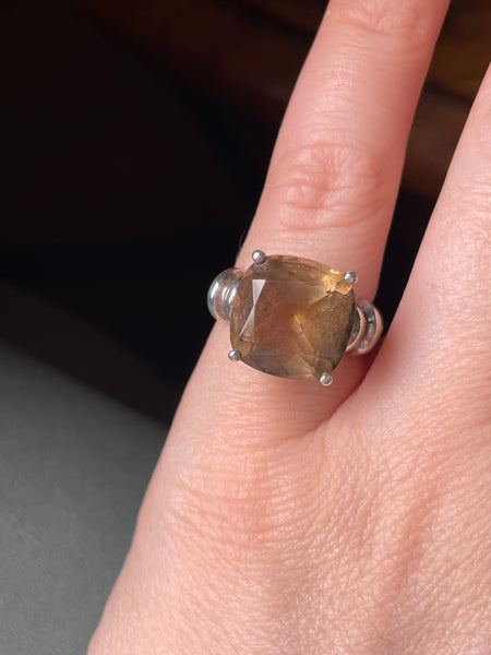 size 5.25 sterling silver faceted smoky quartz ring