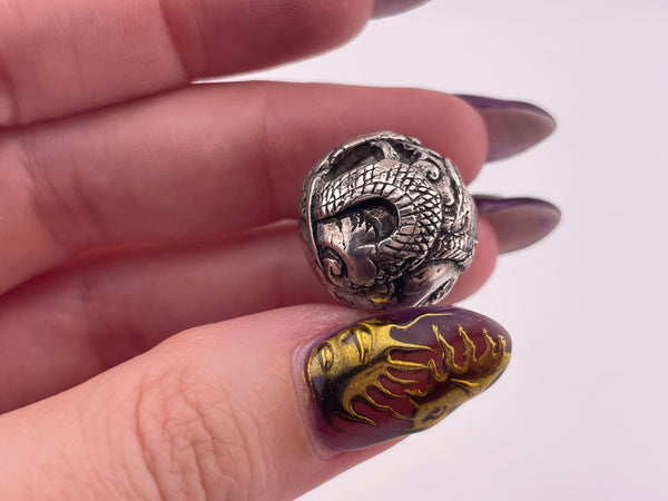 sterling silver heavy carved dragon bead pendant