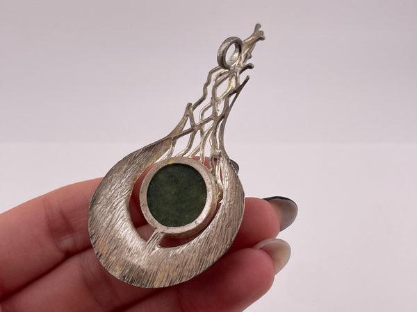 sterling silver green stone abstract pendant