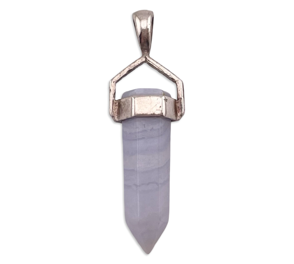 sterling silver lace agate crystal point pendant