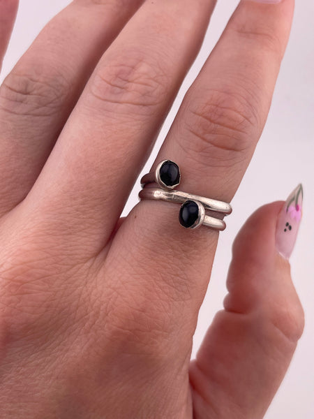 size 7.5 sterling silver onyx black glass ring ***AS IS***