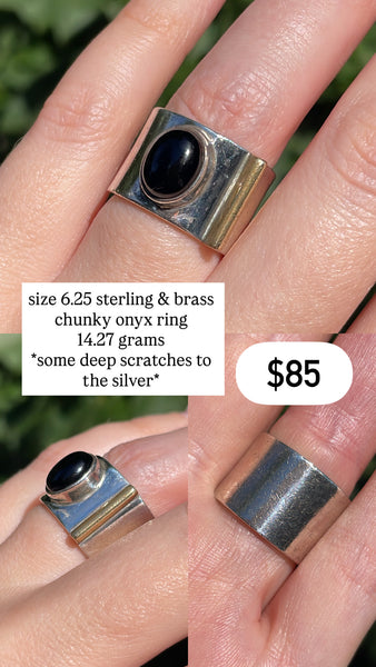 RESERVED PRIVATE LISTING -- sterling silver & brass onyx ring A22