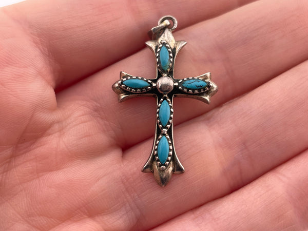 sterling silver synthetic turquoise cross pendant