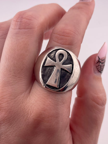 size 12.75 sterling silver stoneless ankh ring
