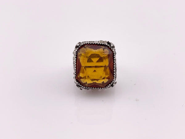 size 3.75 sterling silver faceted orange glass faux pearl ring ***AS IS***