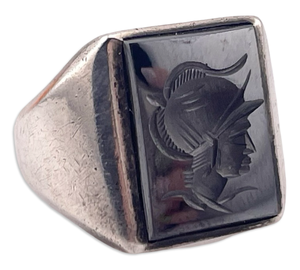 size 8 sterling silver hematite knight intaglio rectangle ring