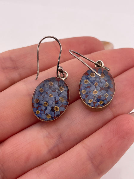 sterling silver flowers in resin hook dangle earrings