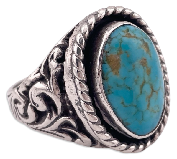 size 11.25 sterling silver turquoise scroll ring