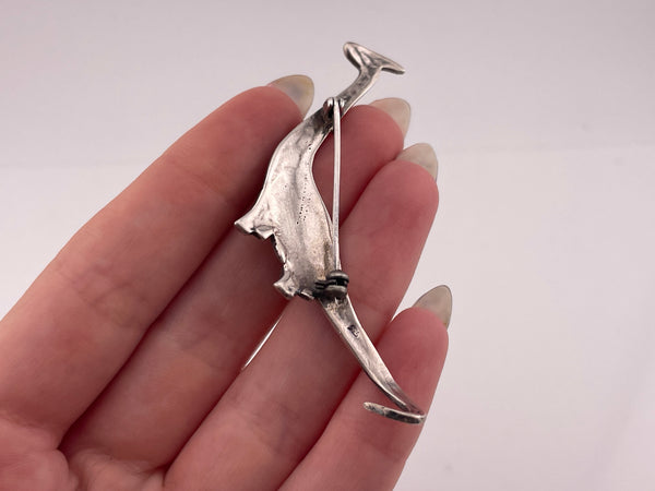 sterling silver marcasite red glass dinosaur brooch