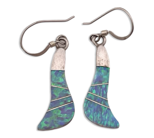 sterling silver lab opal inlay hook dangle earrings