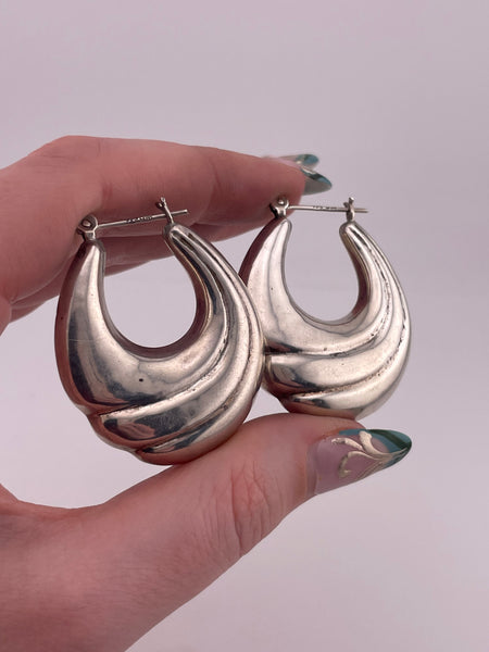sterling silver large textured puffy hoop earrings