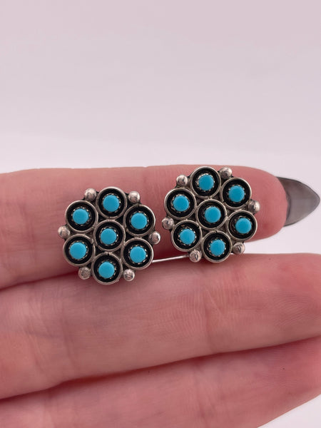 sterling silver turquoise cluster clip-on earrings