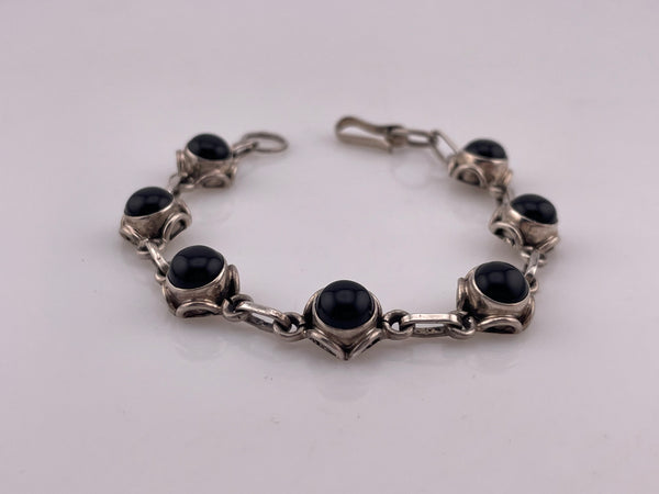sterling silver 7 1/2" onyx link bracelet