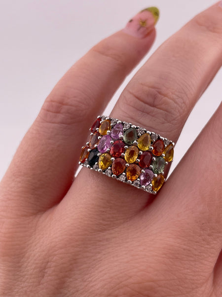 size 7.25 sterling silver faceted lab rubies white topaz ring