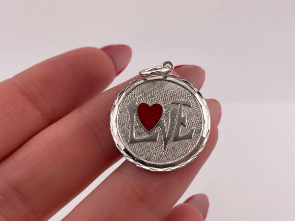 sterling silver 'LOVE' red resin heart pendant