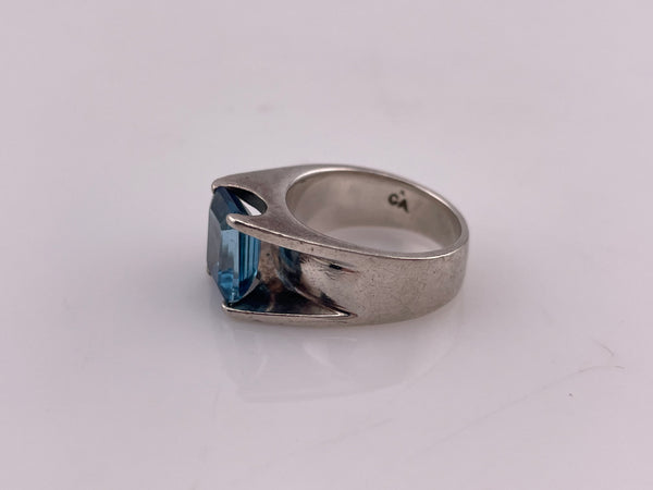 size 6.75 sterling silver faceted blue topaz prong setting ring