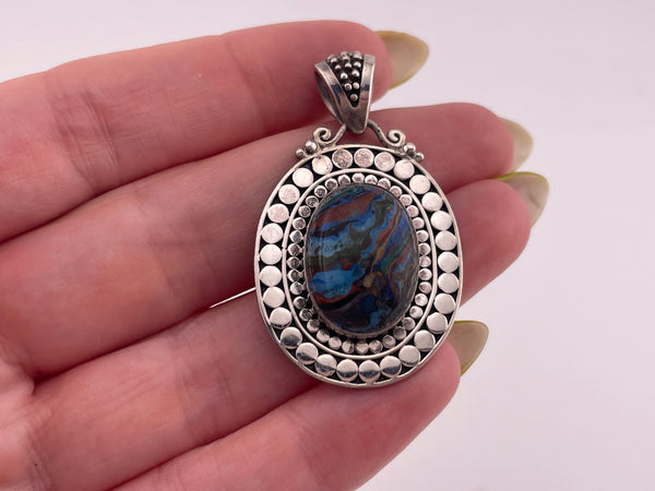 sterling silver rainbow calsilica pendant