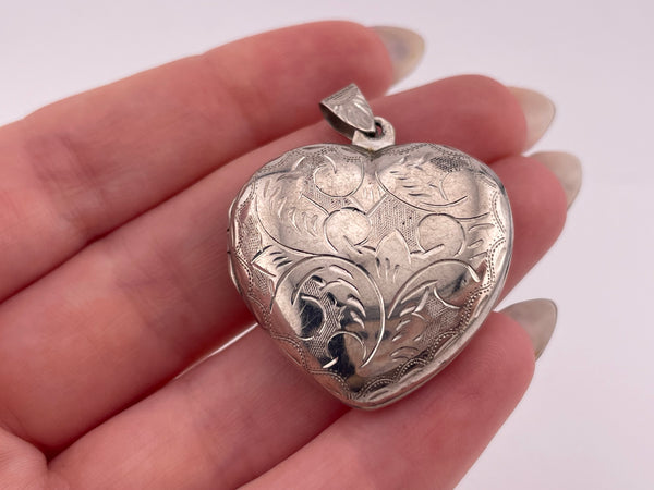 sterling silver etched heart locket pendant