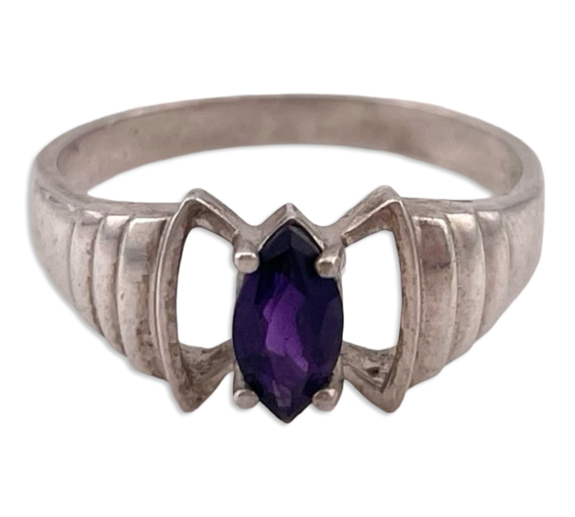 size 9 sterling silver faceted marquise shape amethyst ring