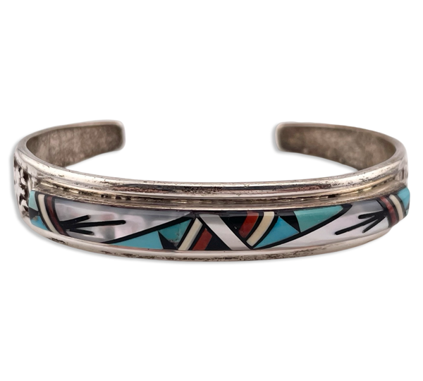 sterling silver multi-stone inlay cuff bracelet