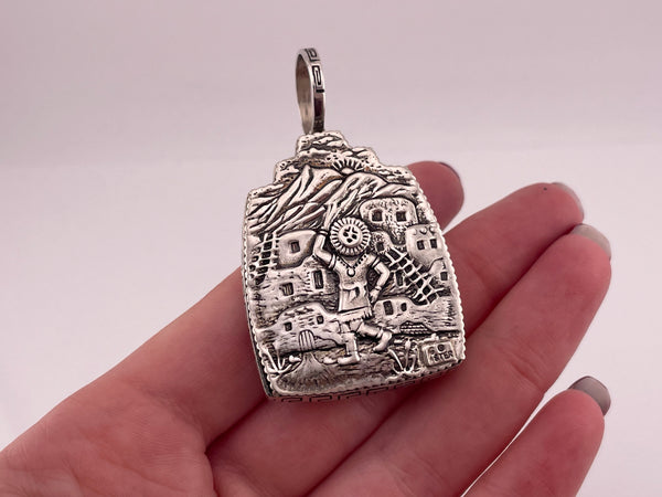 sterling silver Carol Felley reversible spinning double sided turquoise pendant