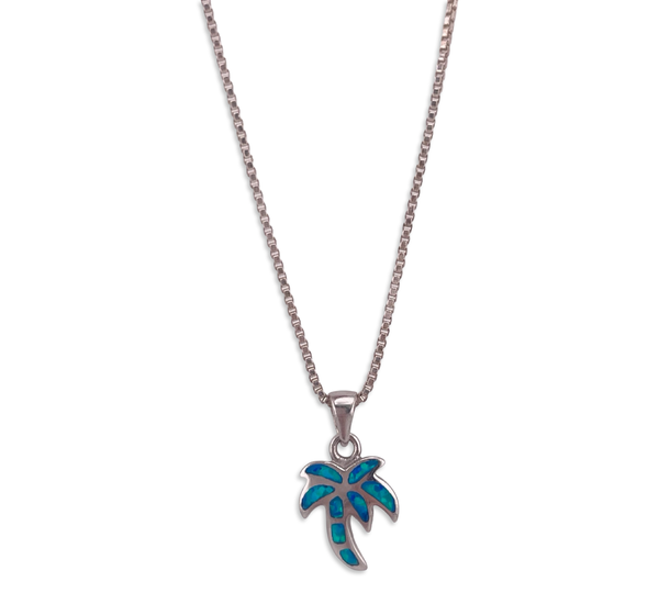 sterling silver 18-1/4" opal simulant palm tree necklace
