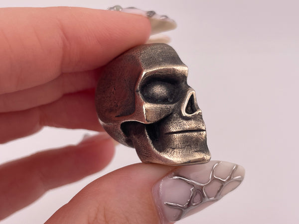 sterling silver heavy 50 gram side profile skull pendant