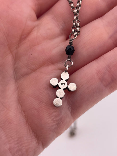 sterling silver 17-3/4" plastic beads cross necklace