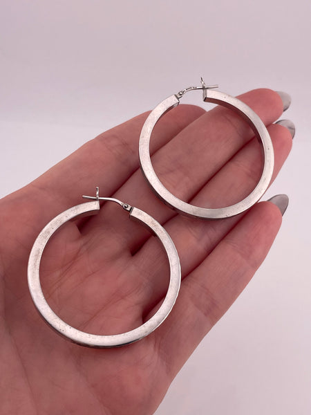 sterling silver 1 1/2" 'x' design square tube hoop earrings