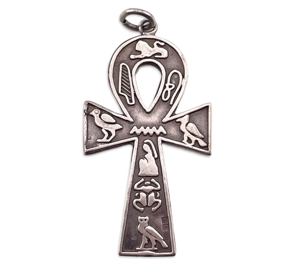 sterling silver Ankh cross with symbols pendant