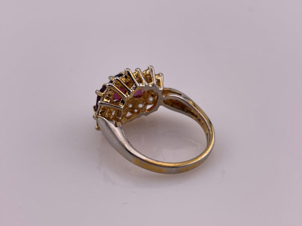 size 7 sterling silver gold plated faceted garnet rhinestone ring ***AS IS***