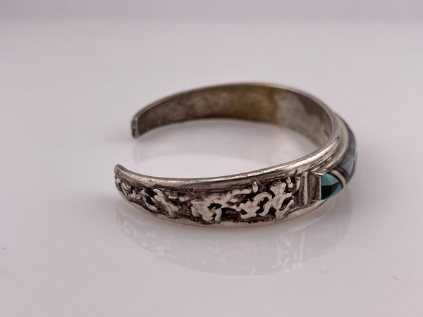 sterling silver multi-stone inlay cuff bracelet