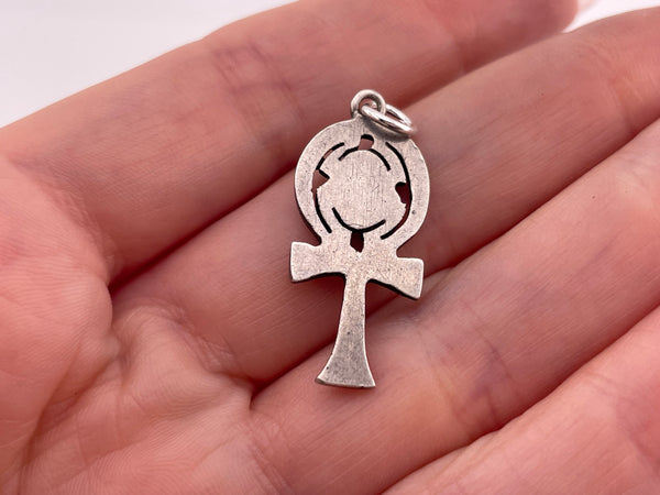 sterling silver Egyptian ankh cross scarab beetle pendant