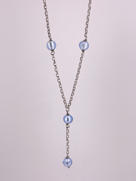 sterling silver 16-1/2" blue glass lariat necklace