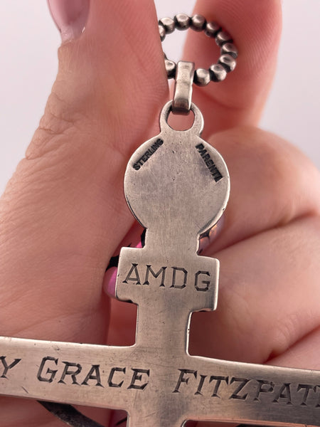 sterling silver large Parenti Sisters engraved bishop's crucifix cross pendant